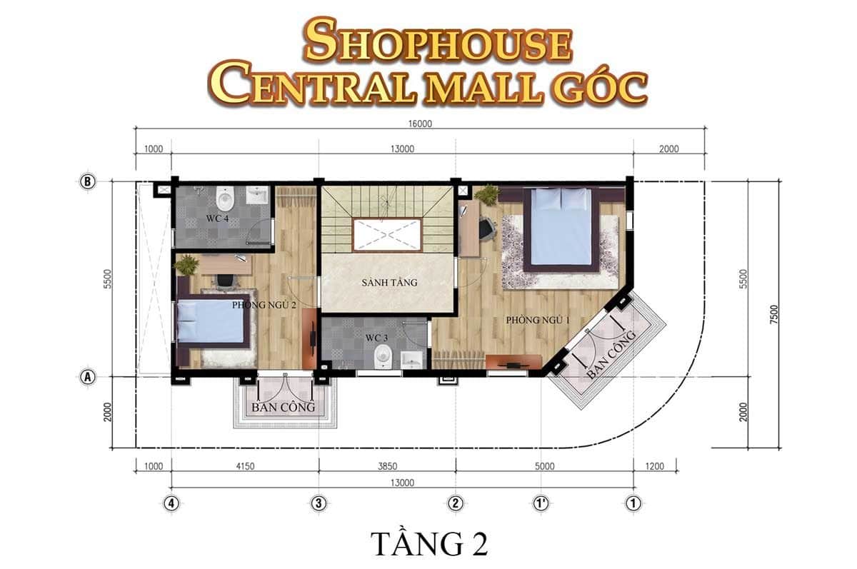thiet ke tang 2 shophouse central mall goc - DỰ ÁN THẮNG LỢI CENTRAL HILL BẾN LỨC LONG AN