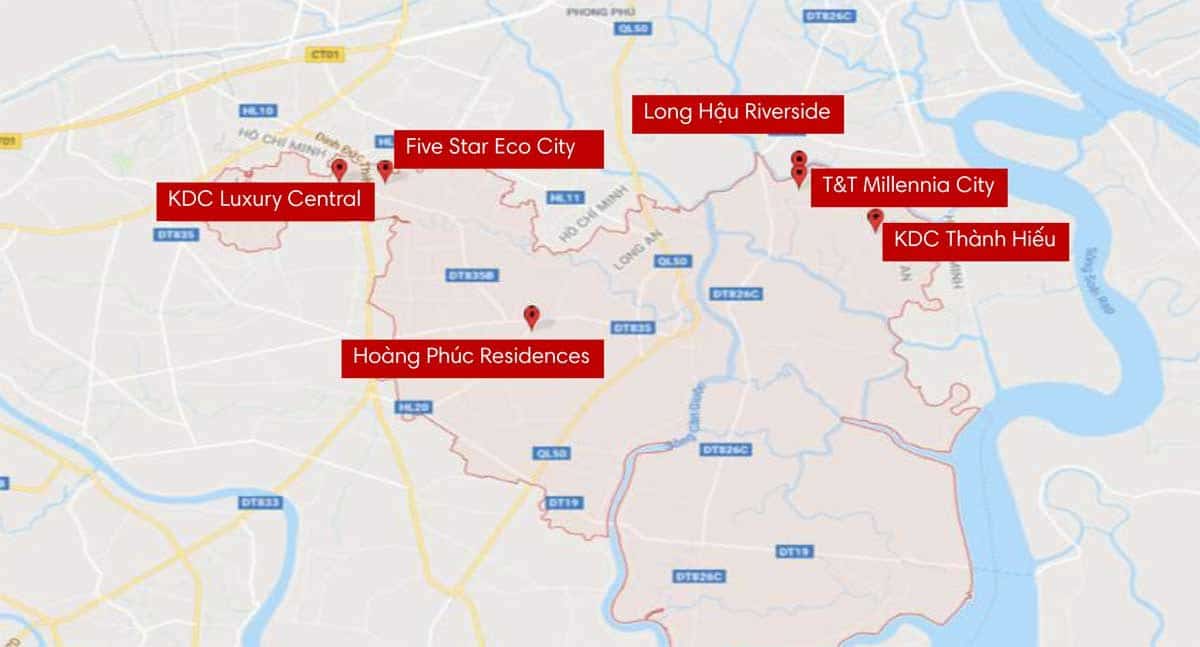ban do cac du an dat nen tai can giuoc long an - THỐNG KÊ CÁC DỰ ÁN ĐẤT NỀN TẠI LONG AN
